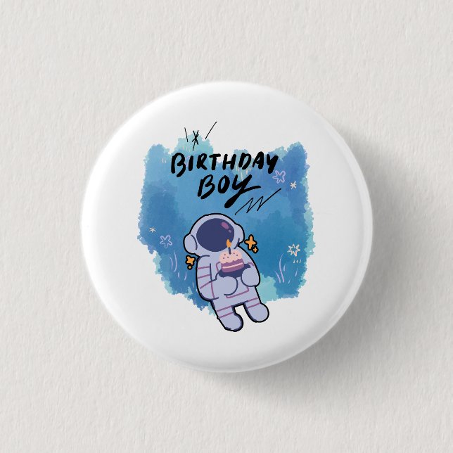 Bóton Redondo 2.54cm O Astronauta de Aniversário (Frente)