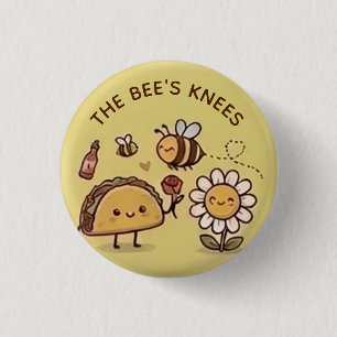 Bóton Redondo 2.54cm O Botão de The Bee's Knees Kawaii Taco e Abelha Pu