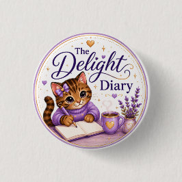 Bóton Redondo 2.54cm O Diário Delícia Gato Fofo Roxo Dourado