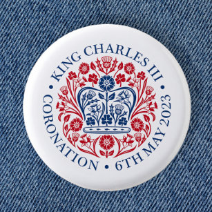 Bóton Redondo 2.54cm O emblema da coroação do rei Charles 2023