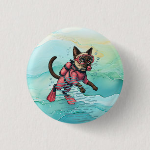 Bóton Redondo 2.54cm O Scuba Cat está mergulhando debaixo d'água