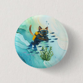Bóton Redondo 2.54cm O Scuba Cat está mergulhando Subaquático