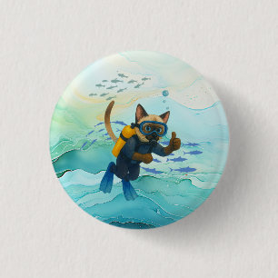 Bóton Redondo 2.54cm O Scuba Cat está mergulhando Subaquático