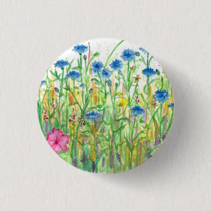 Bóton Redondo 2.54cm O solteiro abotoa Wildflowers da aguarela