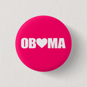 BÓTON REDONDO 2.54CM ""OBAMA" SOLETRADO COM CORAÇÃO "