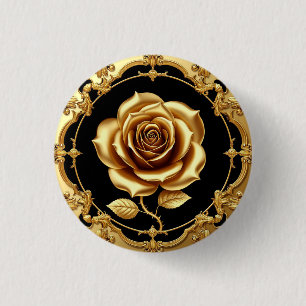 Bóton Redondo 2.54cm Obra de Arte Rosa Dourada com Elemento Decorativo 