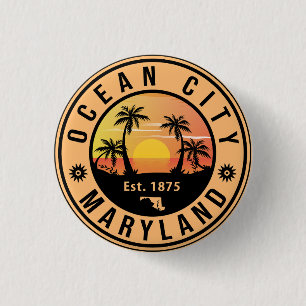 Bóton Redondo 2.54cm Ocean City Maryland Retro Sunset Souvenirs 60s