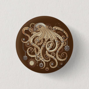 Bóton Redondo 2.54cm Octopus Steampunk Surreal Style Machine
