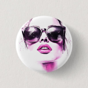 Bóton Redondo 2.54cm Óculos de Sol Femininos Rosa Chic Aquarela
