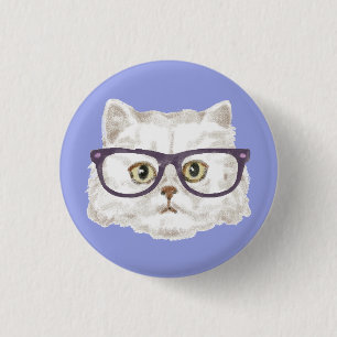 Bóton Redondo 2.54cm Óculos de Visto de Gato Persa Branco