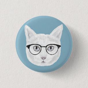 Bóton Redondo 2.54cm Óculos de Visto de Gatos de Hipster Branco