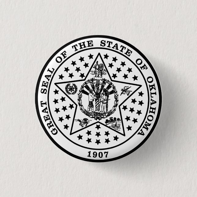 Bóton Redondo 2.54cm Oklahoma State Seal (preto e branco) (Frente)