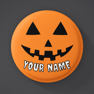 Bóton Redondo 2.54cm Orange Pumpkin Personalizado Halloween Seu Nome