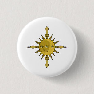 Bóton Redondo 2.54cm Ornamento Sol e Lua