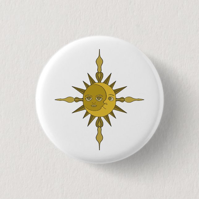 Bóton Redondo 2.54cm Ornamento Sol e Lua (Frente)