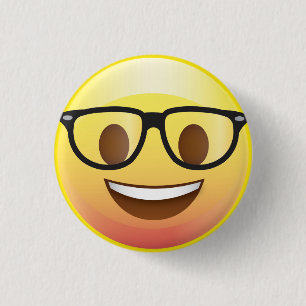 Bóton Redondo 2.54cm Os vidros felizes Emoji do nerd enfrentam o Pin