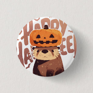Bóton Redondo 2.54cm Otter Adorável com Chapéu de Pumpkin - Feliz Dia d