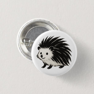 Bóton Redondo 2.54cm Ouriço Minimalista – Design de Animal em Tinta Pre
