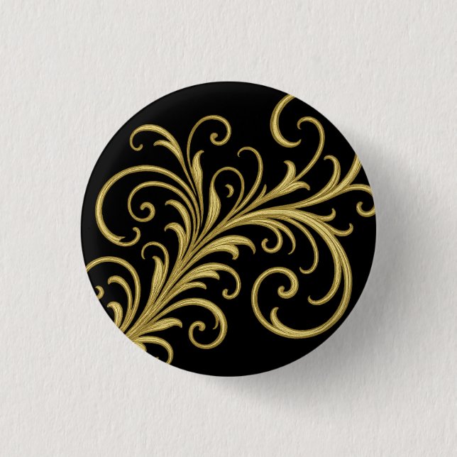 Bóton Redondo 2.54cm Ouro Caligrafia Ornamental (Frente)