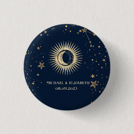 Bóton Redondo 2.54cm Ouro Celestial Sol e Lua Estrelas