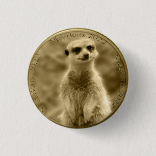 Bóton Redondo 2.54cm Ouro Meerkat 2022 Moeda, Crachá Chapéu