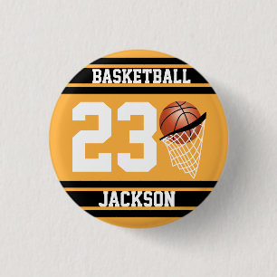 Bóton Redondo 2.54cm Ouro personalizado e preto do basquetebol