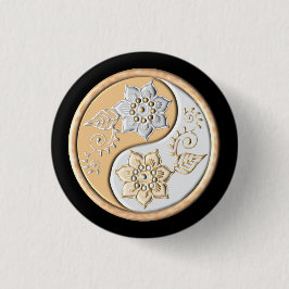 Bóton Redondo 2.54cm Ouro & Prata Yin Yang