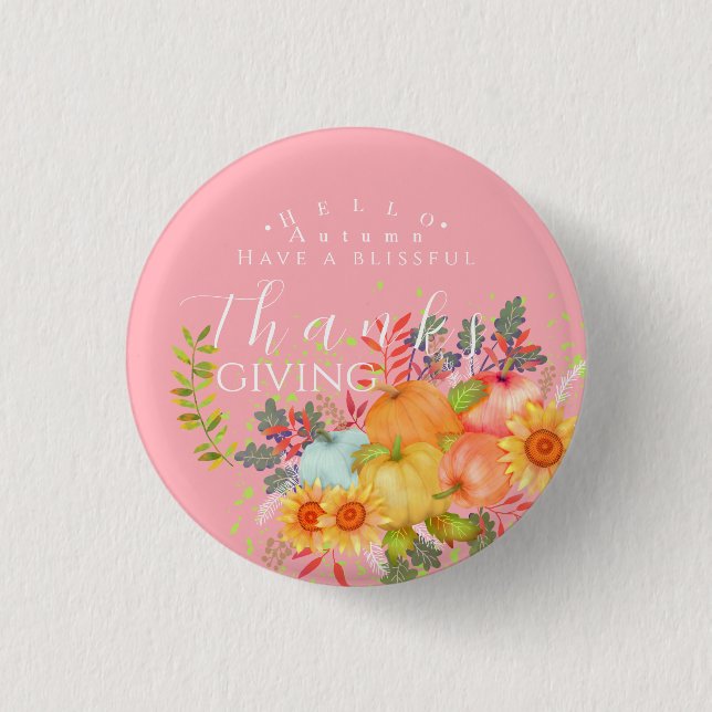 Bóton Redondo 2.54cm Outono - Ação de Graças Rosa (Frente)