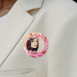 Bóton Redondo 2.54cm padrão botânico cor-de-rosa aniversário de 30 anos<br><div class="desc">Um elegante e moderno padrão botânico de ramos e folhas em verde-rosa e branco como fundo. Um fino quadro branco e modelo para sua foto. Sobreposição de texto branco: Olá 30! Um botão para uma festa de aniversário de 30 anos feminino.</div>