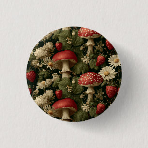 Bóton Redondo 2.54cm Padrão contínuo com Fly Agaric Vermelho e Flores