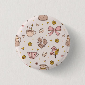 Bóton Redondo 2.54cm Padrão contínuo de café Boho