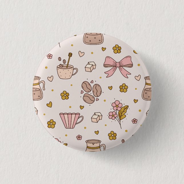 Bóton Redondo 2.54cm Padrão contínuo de café Boho (Frente)