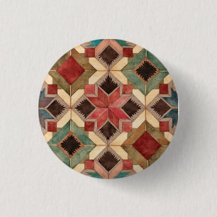 Bóton Redondo 2.54cm padrão de arte de bloco de colcha geométrica vinta
