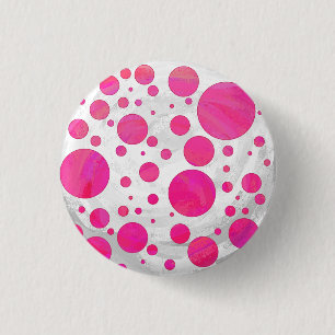 Bóton Redondo 2.54cm Padrão de Bolinhas de Paixão Rosa