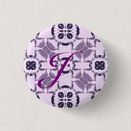 Bóton Redondo 2.54cm Padrão de Caleidoscópio Roxo #2 Monograma