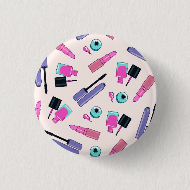Bóton Redondo 2.54cm Padrão de cosméticos rosa e roxo (Frente)