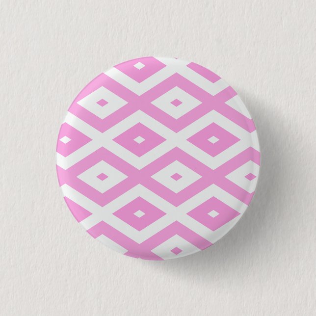 Bóton Redondo 2.54cm Padrão de diamante rosa e branco (Frente)