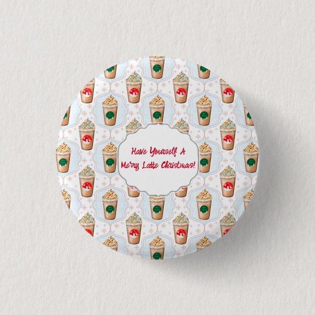Bóton Redondo 2.54cm Padrão de Floco de Neve Ogee de Latte de Natal  (Frente)