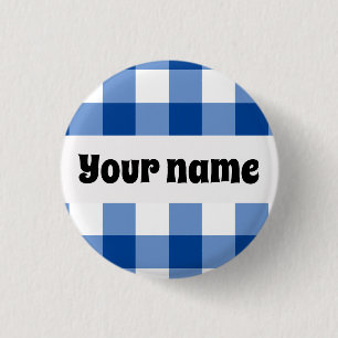 Bóton Redondo 2.54cm Padrão de gingham azul