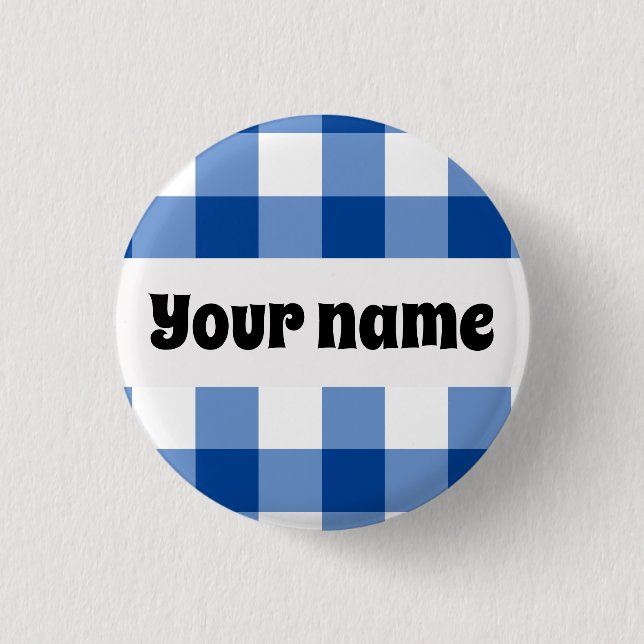 Bóton Redondo 2.54cm Padrão de gingham azul (Frente)