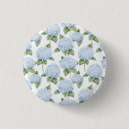 Bóton Redondo 2.54cm Padrão de Hortênsia Azul Floral Botânico Aquarela