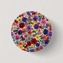 Bóton Redondo 2.54cm Padrão de Jardim Floral de Pensées Brilhantes de P