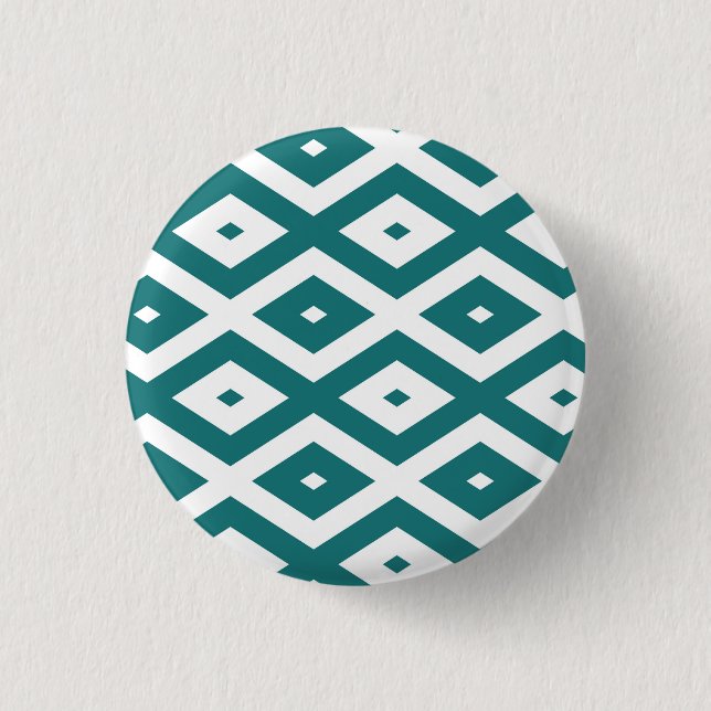 Bóton Redondo 2.54cm Padrão de losango branco e teal (Frente)