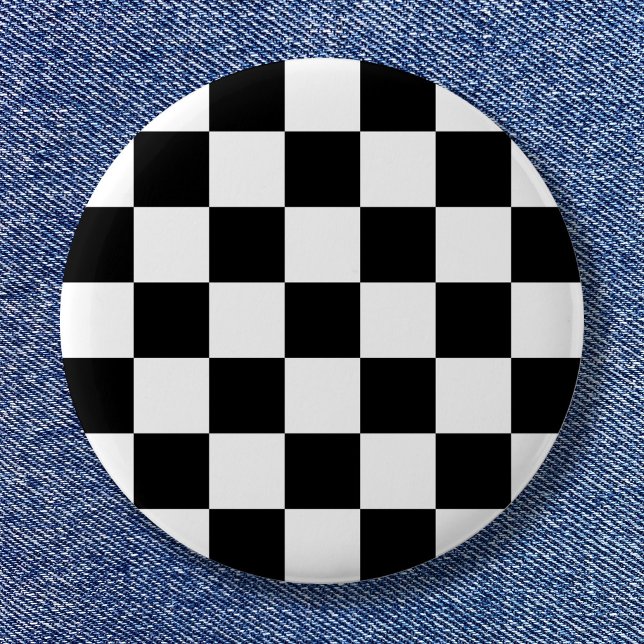Bóton Redondo 2.54cm Padrão de Xadrez Simples Preto e Branco (Black and White Simple Check Pattern Pinback Button)