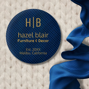 Bóton Redondo 2.54cm Padrão dos quadrados azuis do logotipo do Monogram