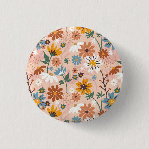 Bóton Redondo 2.54cm Padrão Floral Abstrato Pintado à Mão- 23136