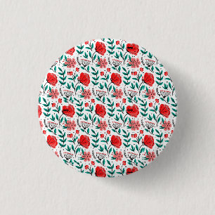 Bóton Redondo 2.54cm Padrão Floral Desenhado à Mão Colorido.