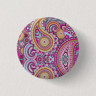 Bóton Redondo 2.54cm Padrão Floral Paisley Boho Vibrante   Arte Colorid