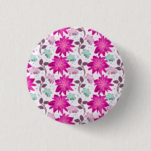 Bóton Redondo 2.54cm Padrão floral rosa
