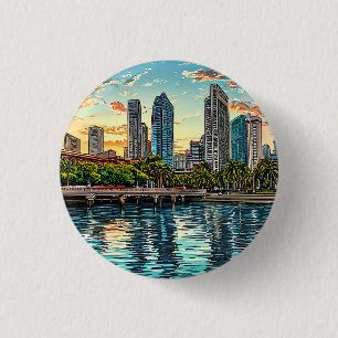 Bóton Redondo 2.54cm Paisagem Urbana Moderna de Singapura